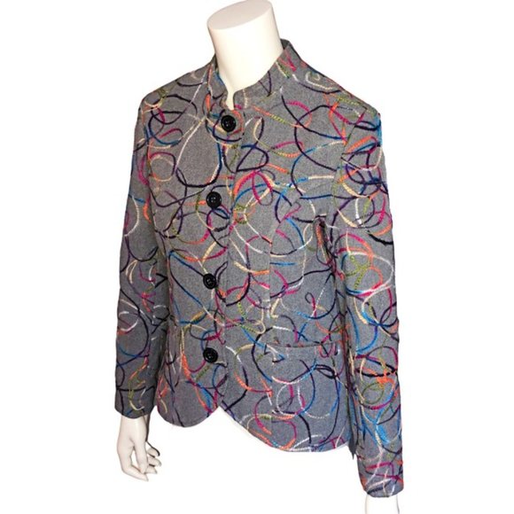 Blair Women’s Gray Wool Blend Blazer with Colorful Swirl Embroidery – Size 12 - Picture 3 of 12